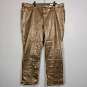 Chico's Gold Metallic Gator Print So Slimming Girlfriend Slim Leg Jean Pant NEW